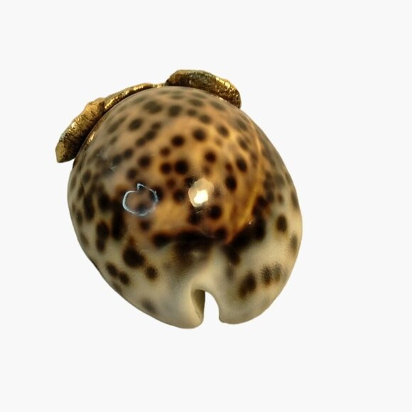 Brass Cowrie Shell Mouse Paperweight Figurine Coastal Beach Decor - Picture 4 of 8